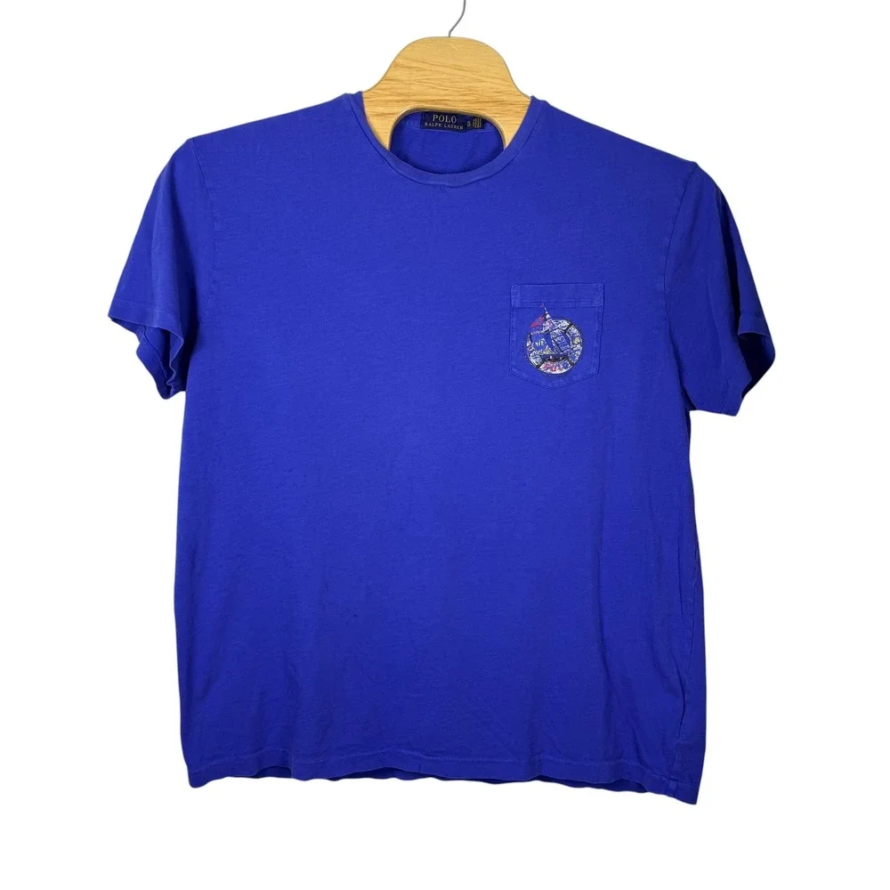 Polo Ralph Lauren T-Shirt Men XL Royal Blue Nautical Graphic Pocket Cotton Beach